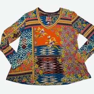 Johnny Was Shirt Womens Medium Allie Favorite Tee V-Neck Floral R13220A-8